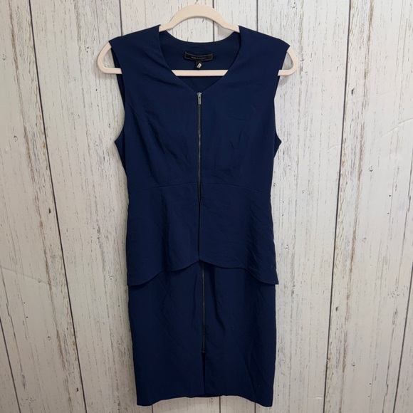 BCBGMaxAzria Ellen Navy Sleeveless Zip-Peplum Midi Dress - Picture 3 of 9